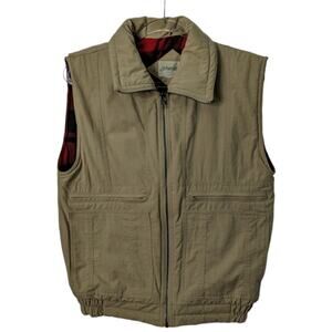 Vintage 80's Men's  St Johns Bay Tan Utility Vest Buffalo Plaid Lining SEE Meas.